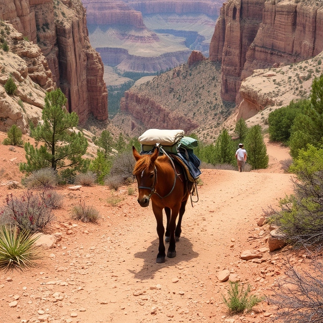 Pack mule delivering mail to Supai Village in the Grand Canyon